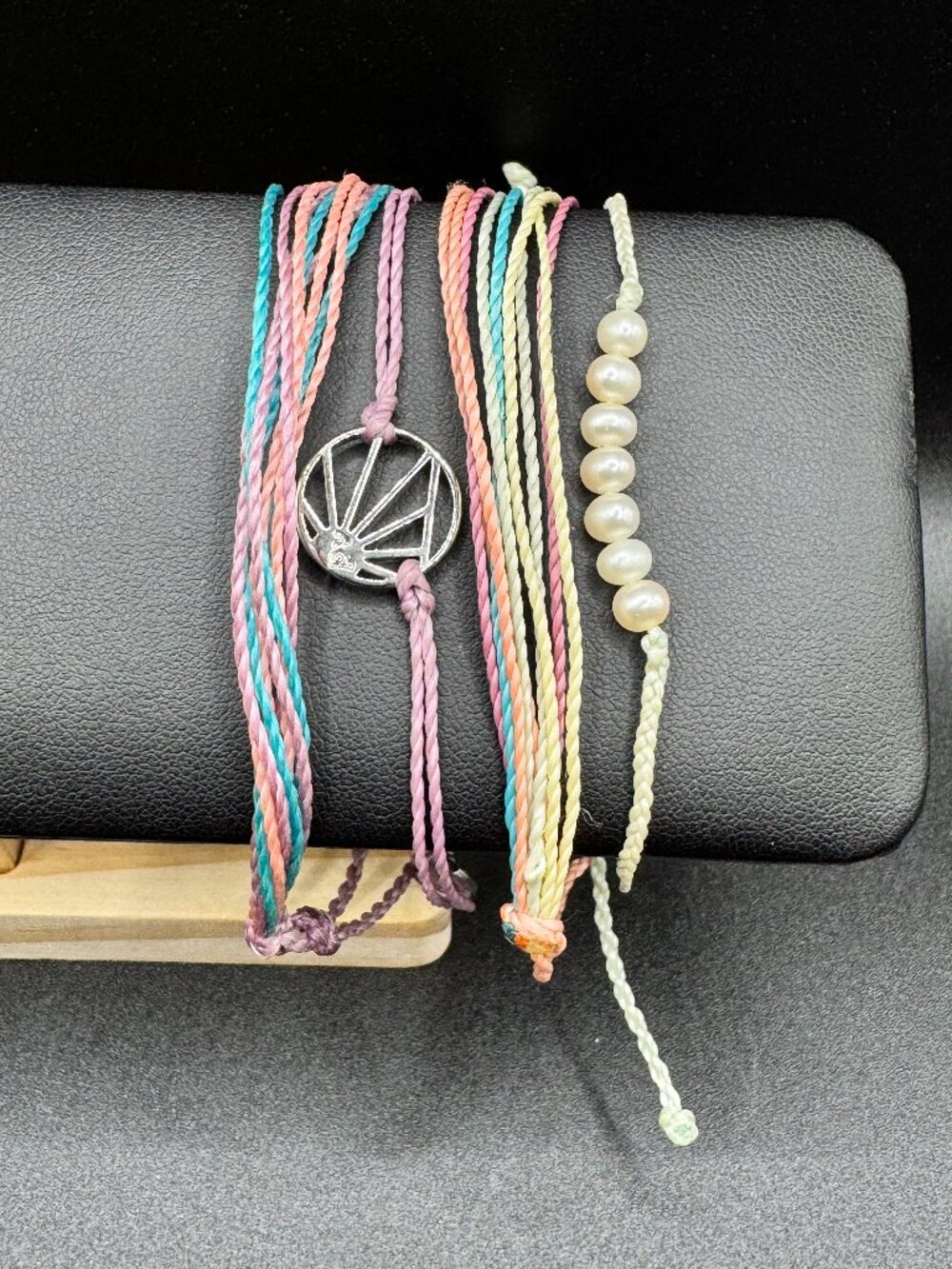 Pura Vida Silver Ray of Sunshine Charm Pearl Beads Pastel Cord Bracelet Stack